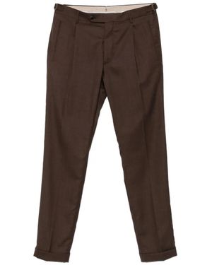 Berwich Pleated Turn-Up Trousers - Brown