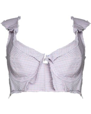 Natasha Zinko Check-Print Deconstructed Cotton Bra - Purple