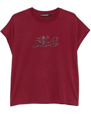 KARL LAGERFELD Rhinestone-Logo T-Shirt - Red