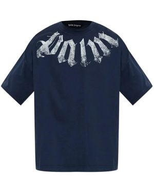 Palm Angels Big Neck Logo-Print T-Shirt - Blue