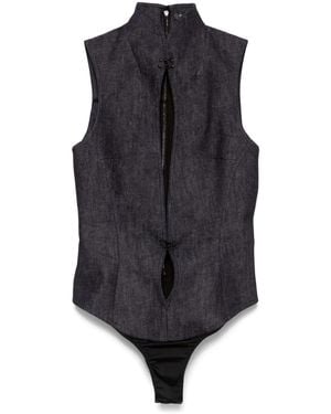 Mugler Cut-Out Denim Bodysuit - Blue