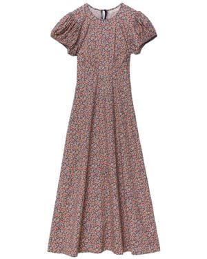 Doen Floral-Print Puffed-Sleeve Dress - Brown