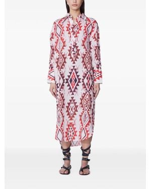Maria Cher Ortiz Delci Geometric-Print Shirt Midi Dress - Red