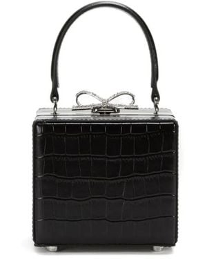 Self-Portrait Crystal-Bow Box Handbag - Black
