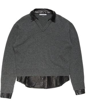 Acne Studios Leather-Trim V-Neck Sweater - Gray