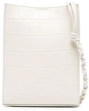 Jil Sander Crocodile-Effect Leather Satchel Bag - White