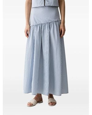 Benetton Striped Asymmetrical-Waist Ruffled Maxi Skirt - Blue