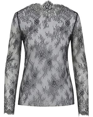 Alberta Ferretti Floral-Lace Long-Sleeve Top - Black