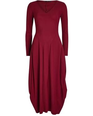 High Panelled V-Neck Midi Dress - Red