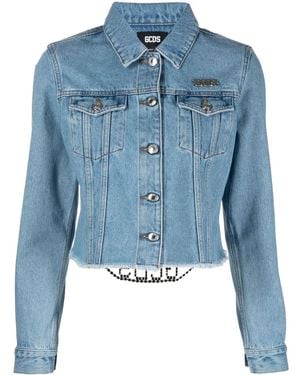 Gcds Logo-plaque Cropped Denim Jacket - Blue