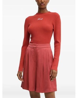 Karl Lagerfeld Gerippter Pullover mit Logo-Stickerei - Rot