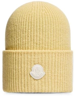 Moncler Logo-Patch Beanie Hat - Yellow