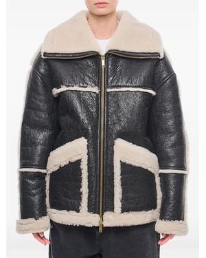 Halfboy Leather Panelled Shearling Jacket - Grey