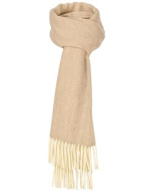 Gran Sasso Herringbone-Weave Fringed Scarf - White