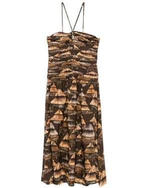FARM Rio Ruched Halterneck Midi Dress - Natural