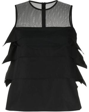 Sacai Layered Cotton Sleeveless Tie Top - Black