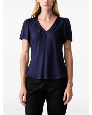 Fracomina V-Neck Puff-Sleeve Blouse - Blue