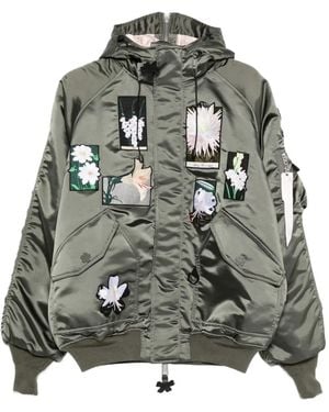 Cecilie Bahnsen Floral-Patch Hooded Bomber Jacket - Grey