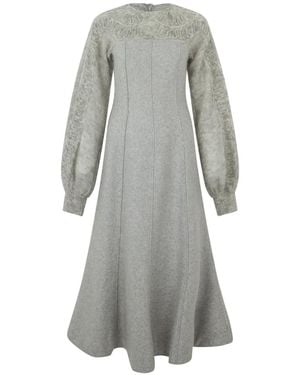 Alberta Ferretti Embroidered Long-Sleeved Midi Dress - Grey