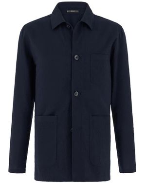 BOGGI Patch Pockets Wool Shirt Jacket - Blue