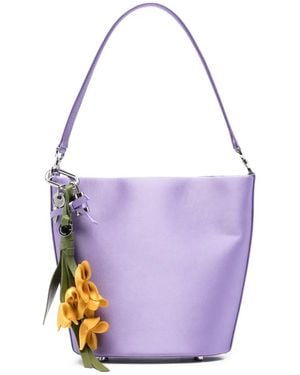 Self-Portrait Satin Floral-Charm Tote Bag - Purple