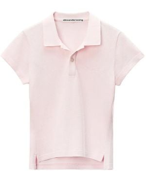Alexander Wang Crystal-Embellished Slim-Fit Polo Shirt - Pink