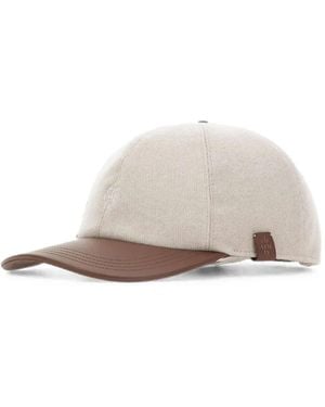 Eleventy Leather-Brim Wool Baseball Cap - White