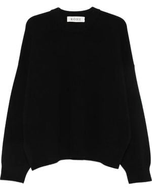Rohe Rundhals-Pullover Mit Überschnittenen Schultern - Schwarz