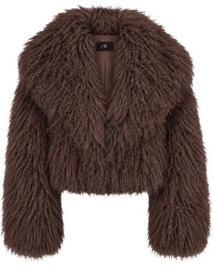 OW Collection Thea Fur Jacket - Brown