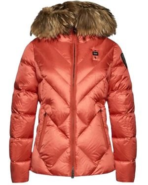 Blauer Donsjas Met Afwerking Van Bont - Rood