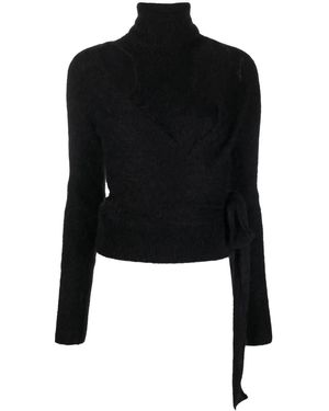 Ganni Brushed Cut Out Wrap Top - Black