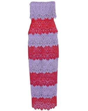 Carolina Herrera Lace-Trim Strapless Maxi Dress - Red
