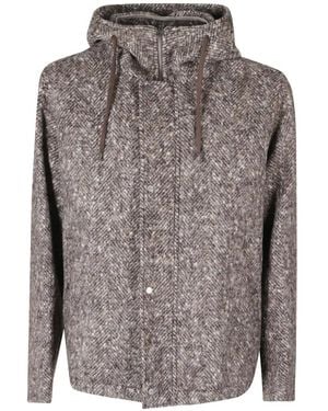 Herno Herringbone-Pattern Hooded Jacket - Gray