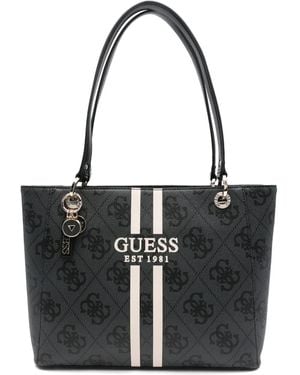Guess Logo-Plaque Striped Tote Bag - Black