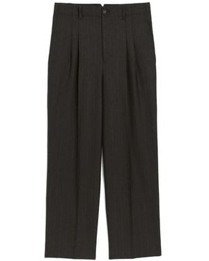 Ami Paris High-Waisted Carrot-Fit Striped Wool Pants - Black