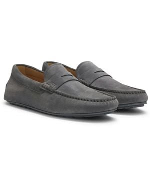 BOSS Suede Penny Loafers - Grey