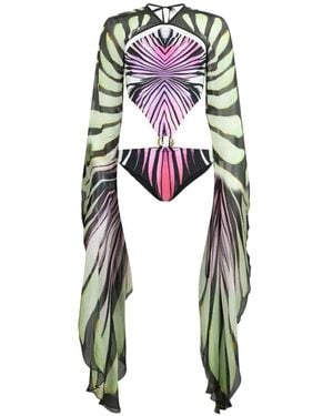 Roberto Cavalli Ray Of Paradise Graphic-Print Cut-Out Swimsuit - White