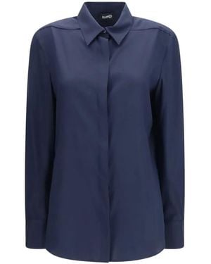 Ella Concealed-Front Pleated Shirt - Blue