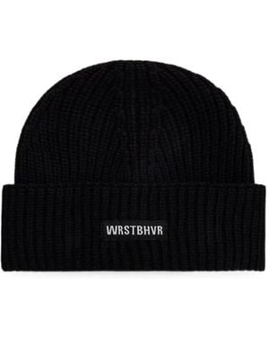 WRSTBHVR Logo-Patch Beanie Hat - Black