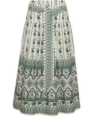 Cara Cara Jiya Floral-Print Tiered Midi Skirt - White