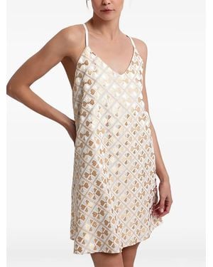 Greek Archaic Kori Geometric-Pattern Mini Dress - Natural