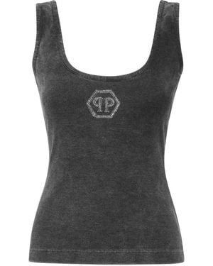 Philipp Plein Washed-Effect Ribbed Tank Top - Black