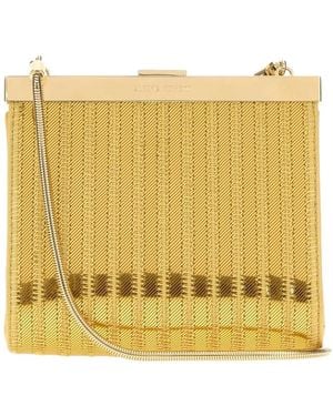 Alberta Ferretti Ribbed-Knit Chain-Strap Shoulder Bag - Yellow