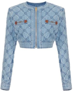 Elisabetta Franchi Diamond Horsebit Denim Cropped Jacket - Blue