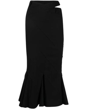 ANDREADAMO Flared-Hem Flannel Midi Skirt - Black