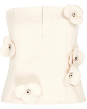 David Koma 3D Flower Denim Corset Top - Natural