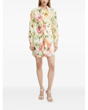 Guess Floral-Print Belted Shirt Dress - White