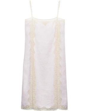 Prada Linen Lace-Trim Midi Dress - White