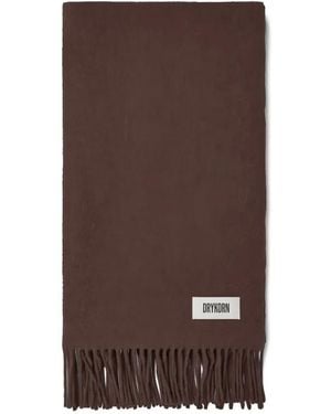 DRYKORN Gaze Fringed Logo-Patch Scarf - Brown