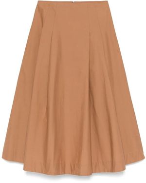 Nude Pleat-Detail Midi Skirt - Brown